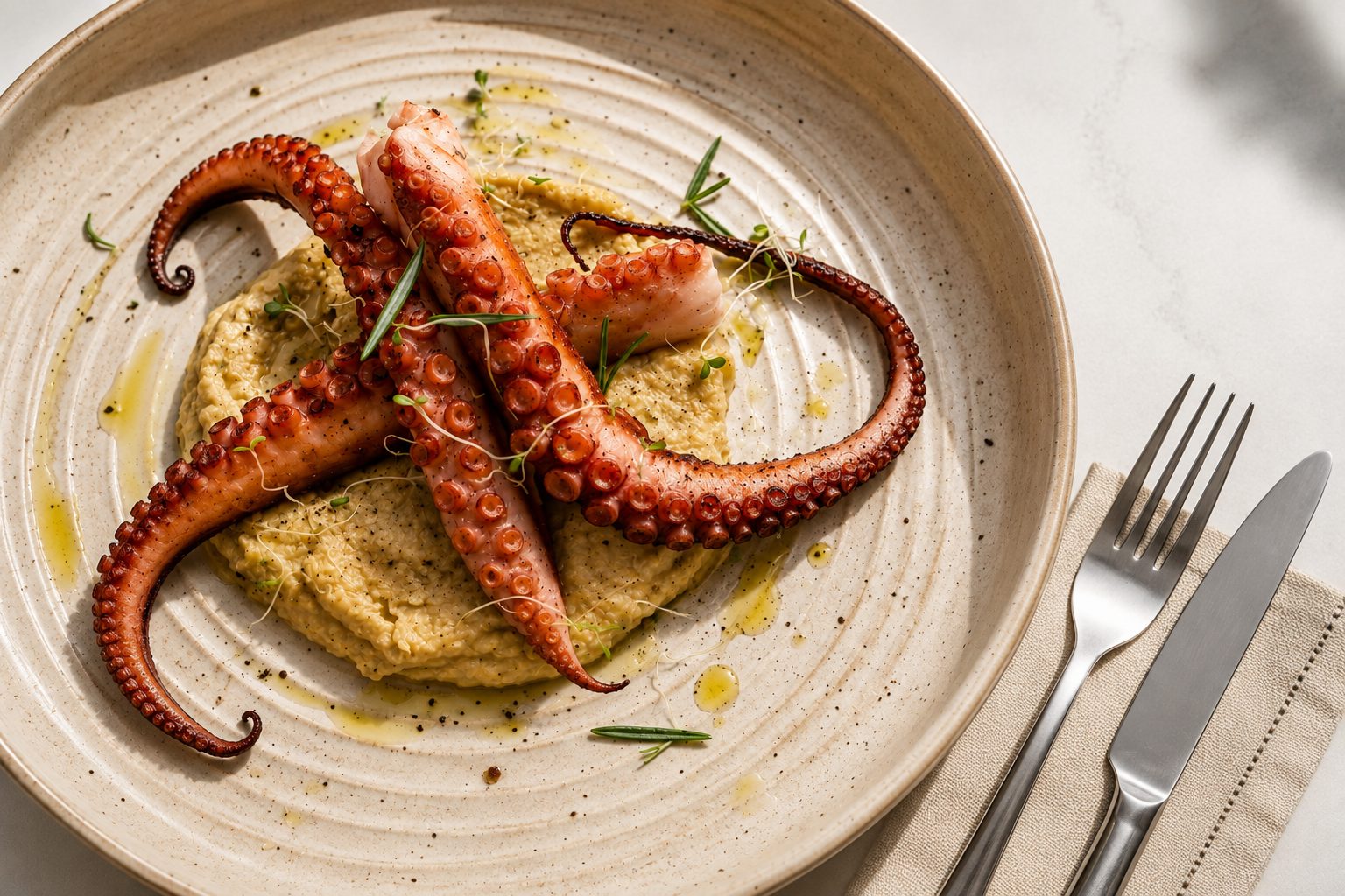 Gourmet octopus dish at fine dining restaurant