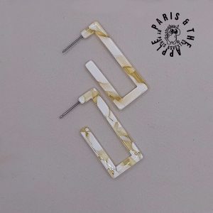 Cream and Gold Marbled Rectangular Hoop Earrings
