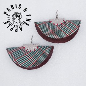 Tartan Half-Moon Fan Earrings with Hammered Silver