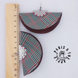Plaid and Leather Fan Statement Earrings