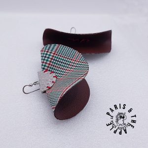 Plaid Fabric Scroll Earrings with Hammered Silver