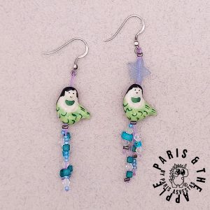 Whimsical Mermaid-Bird Ceramic Drop Earrings