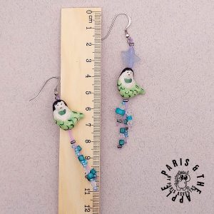 Ceramic Mermaid-Bird Dangle Earrings with Star and Bead Drops
