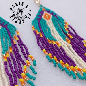 Teal and Purple Southwestern Fringe Earrings