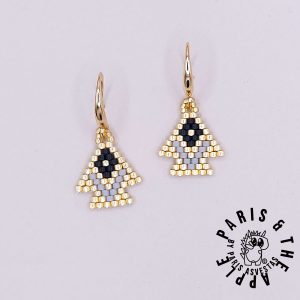 Geometric Beaded Arrowhead Earrings on Gold Hoops