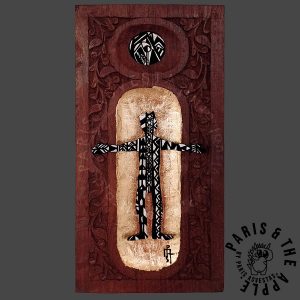 Hand-Carved Wood Panel - Homme Figure with Gold Leaf