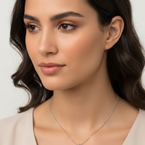 Silver Halo Pendant Necklace with Square Crystal